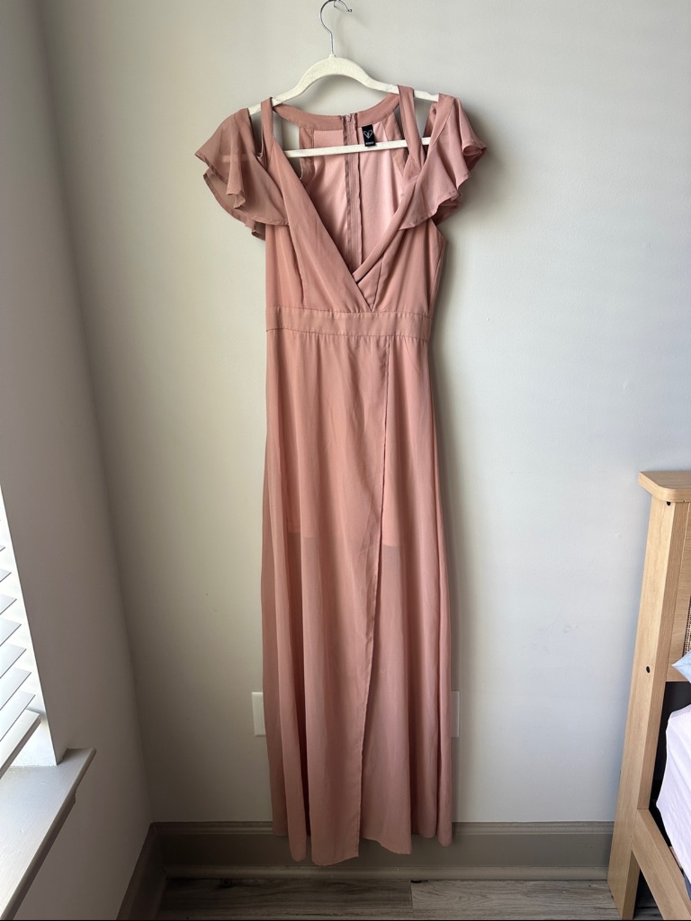 Windsor Rose Pink Ruffle-Shoulder Maxi Dress